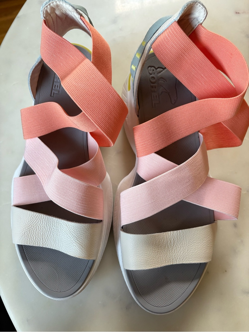 Sorel Women's Coral and Light Pink Elastic Crossover Sandals